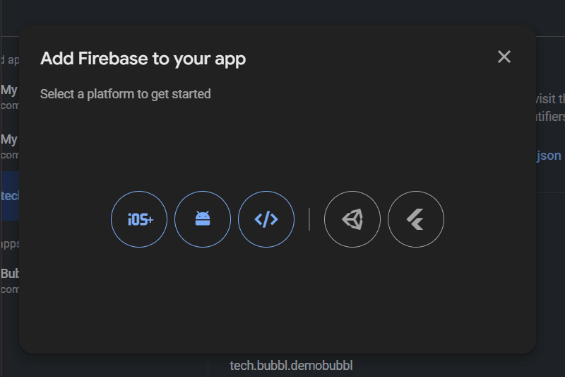 Firebase add Android app dialog