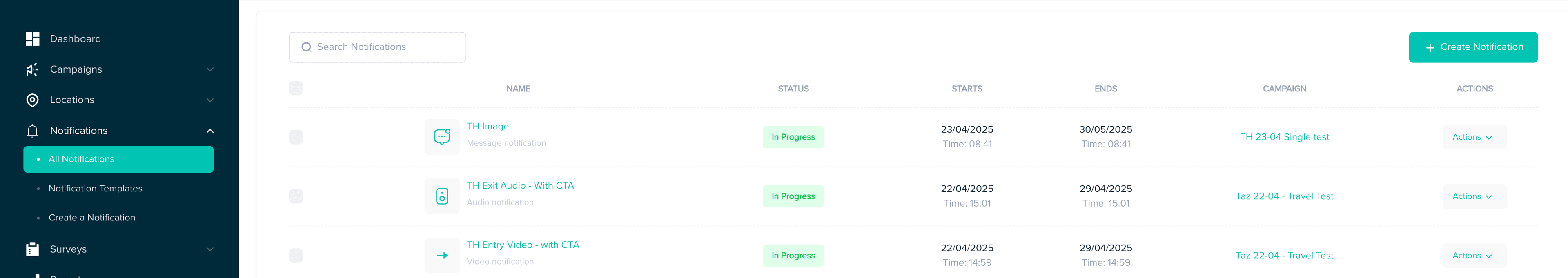 All Notifications overview
